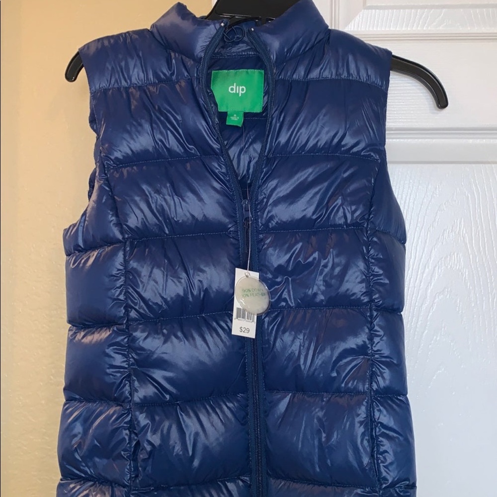 NWT Juniors Blue Puffer Down Vest Size Small Dip Brand